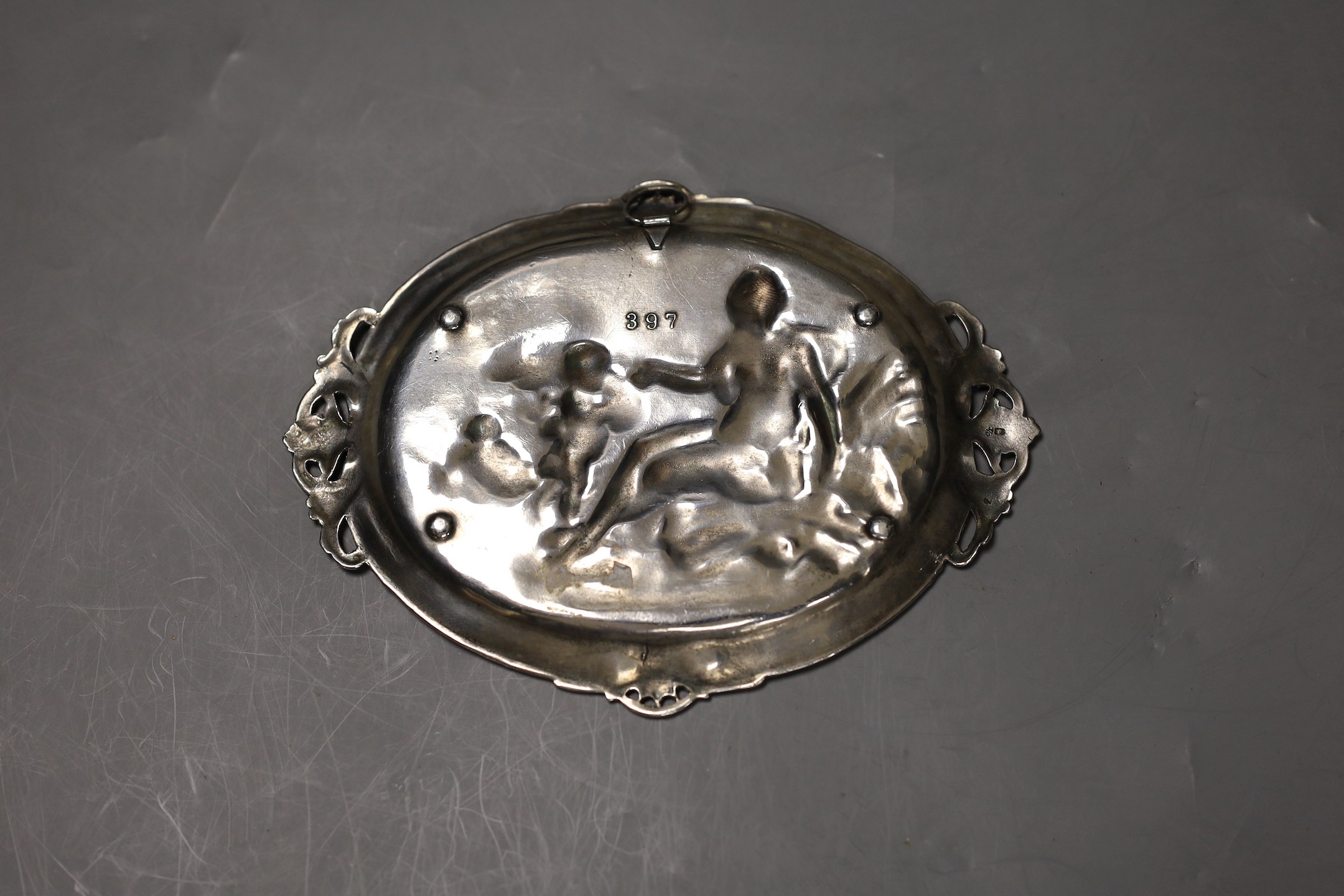 Two WMF plaques and another Art Nouveau plaque stamped gesetzlich geschützt H M R